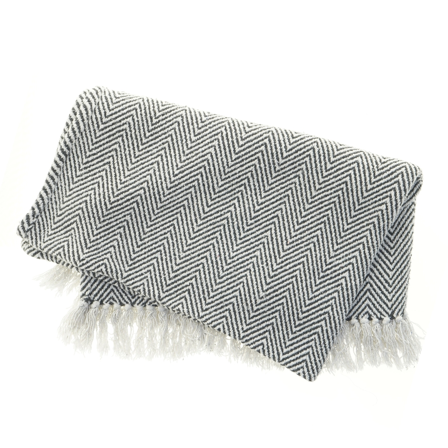 Stribet tæppe med frynser fra Netto (str. 128 x 113 cm)