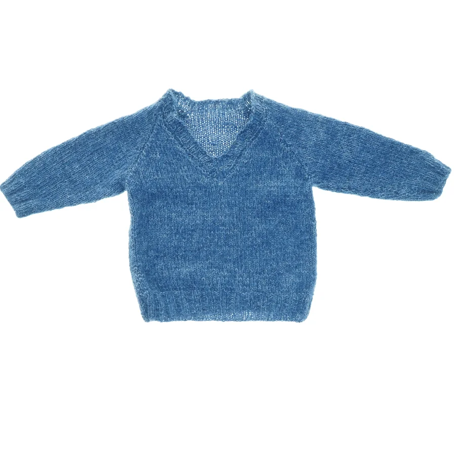 Blå Striktrøje (str. 31 x 26 cm ærme 18 cm)