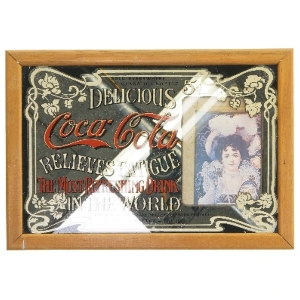 Coca-Cola retro spejl med træramme fra Coca Cola (str. 33,5x23,5 cm)