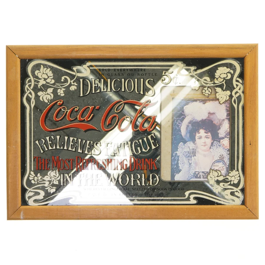 Coca-Cola retro spejl med træramme fra Coca Cola (str. 33,5x23,5 cm)