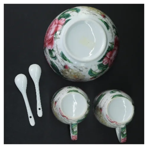 Keramik sæt med blomstertryk (str. Ø 15 cm)