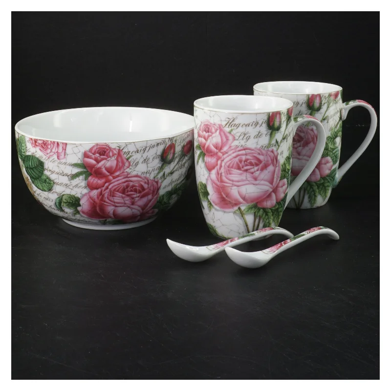 Keramik sæt med blomstertryk (str. Ø 15 cm)