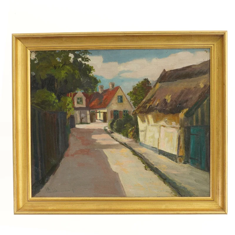 Maleri af dansk landsby (str. 50x42 cm)