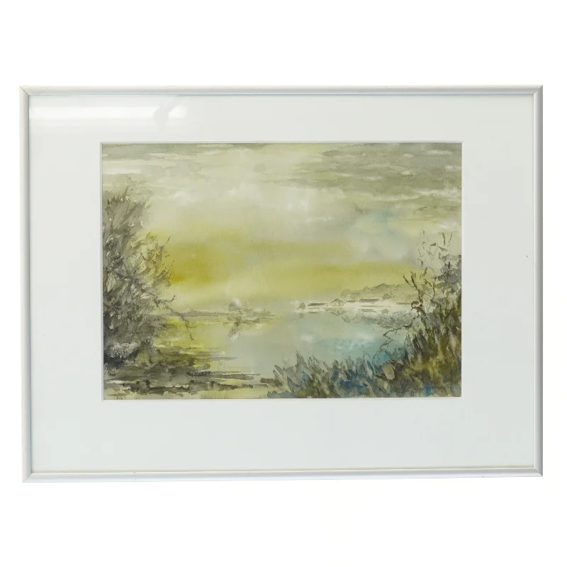 Indrammet akvarel landskab (str. 41x31 cm)