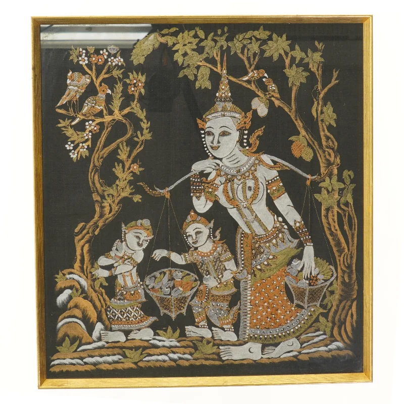 Indrammet thailandsk maleri (str. 49x44,5 cm)