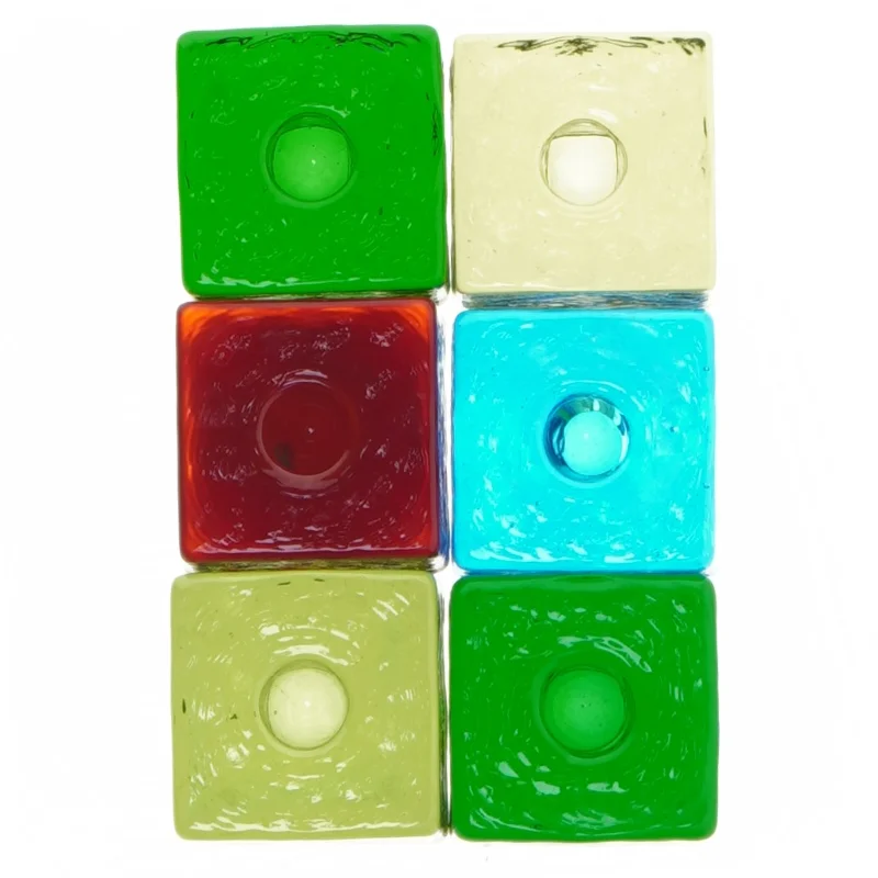 Farvede glas fyrfadsstager (str. 4x4x4 cm)