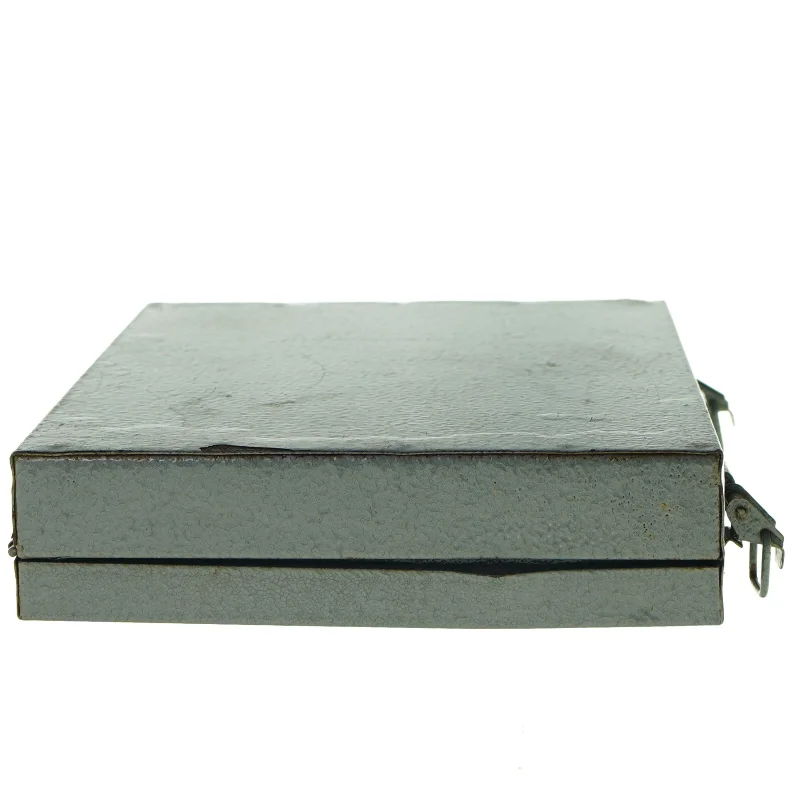 Lille grå metalkuffert (str. 23 x 17 x 4 cm)