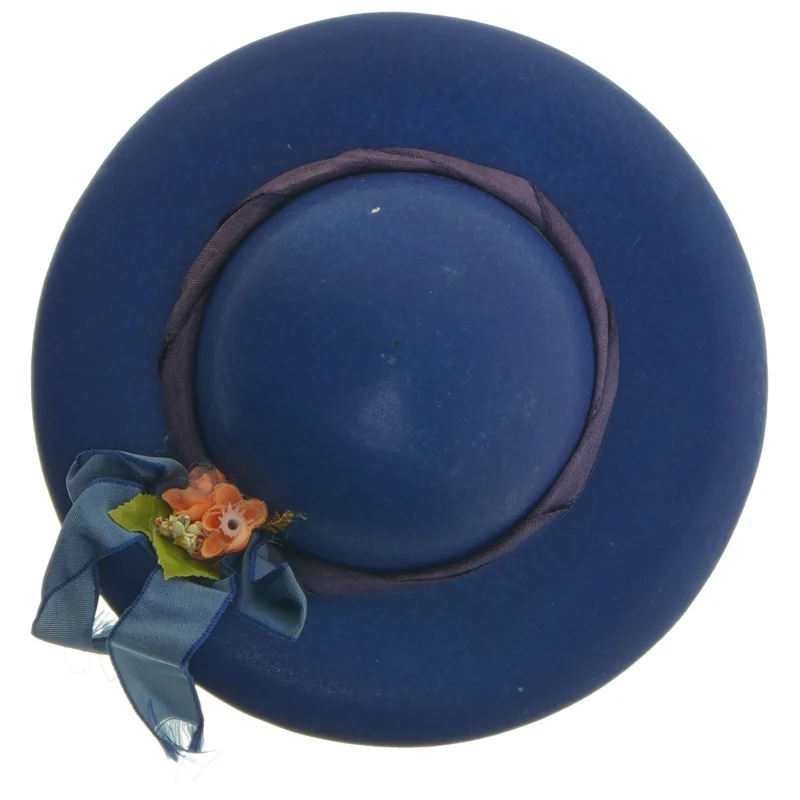 Blå keramik hat med blomster (str. Ø 15 cm)