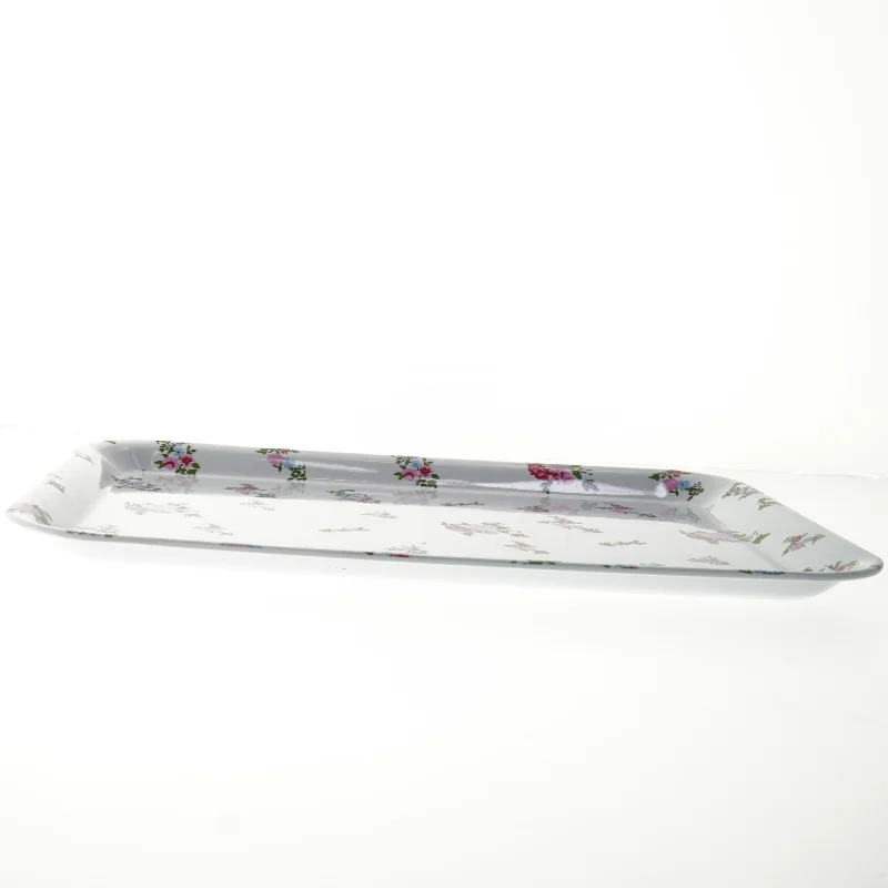 Rektangulær bakke med blomstermotiv (str. 44x32,5 cm)