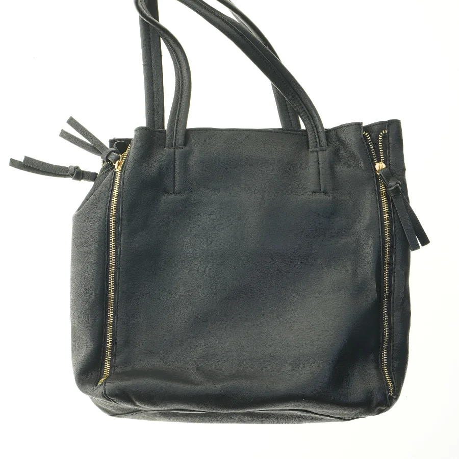 Sort skuldertaske med lynlåse (str. 34x38 cm)