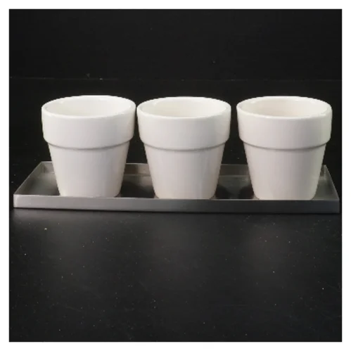 Sæt af krydderurtekrukker med stålbakke (str. 6 cm)