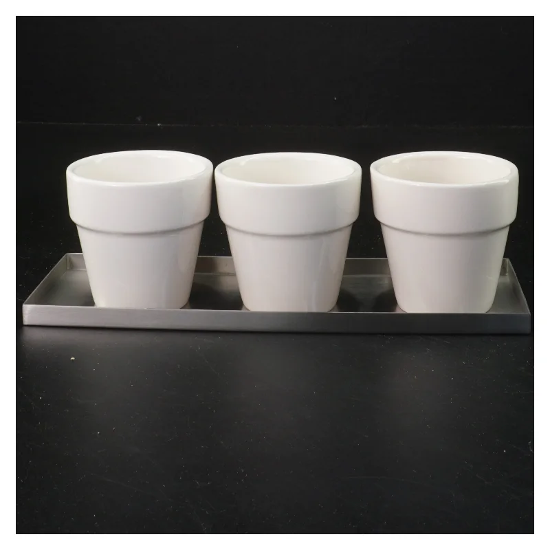 Sæt af krydderurtekrukker med stålbakke (str. 6 cm)