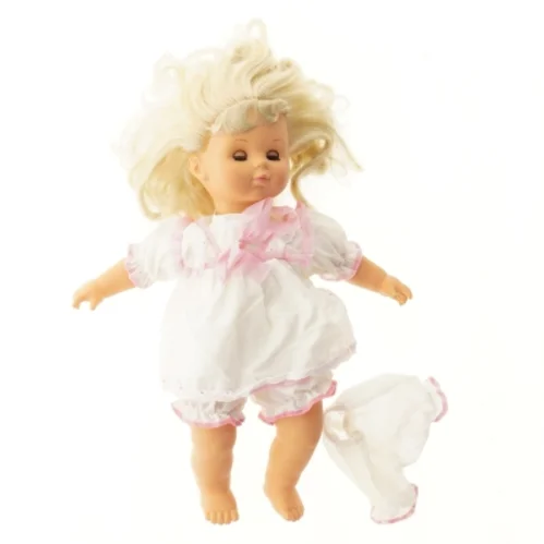 dukke med hvid kjole (str. 47 cm)