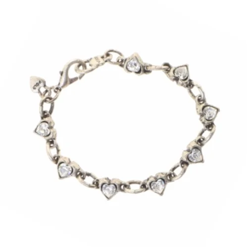 Hjerteformet sølvfarvet armbånd med rhinsten (str. Kede 21 komma 5 cm)