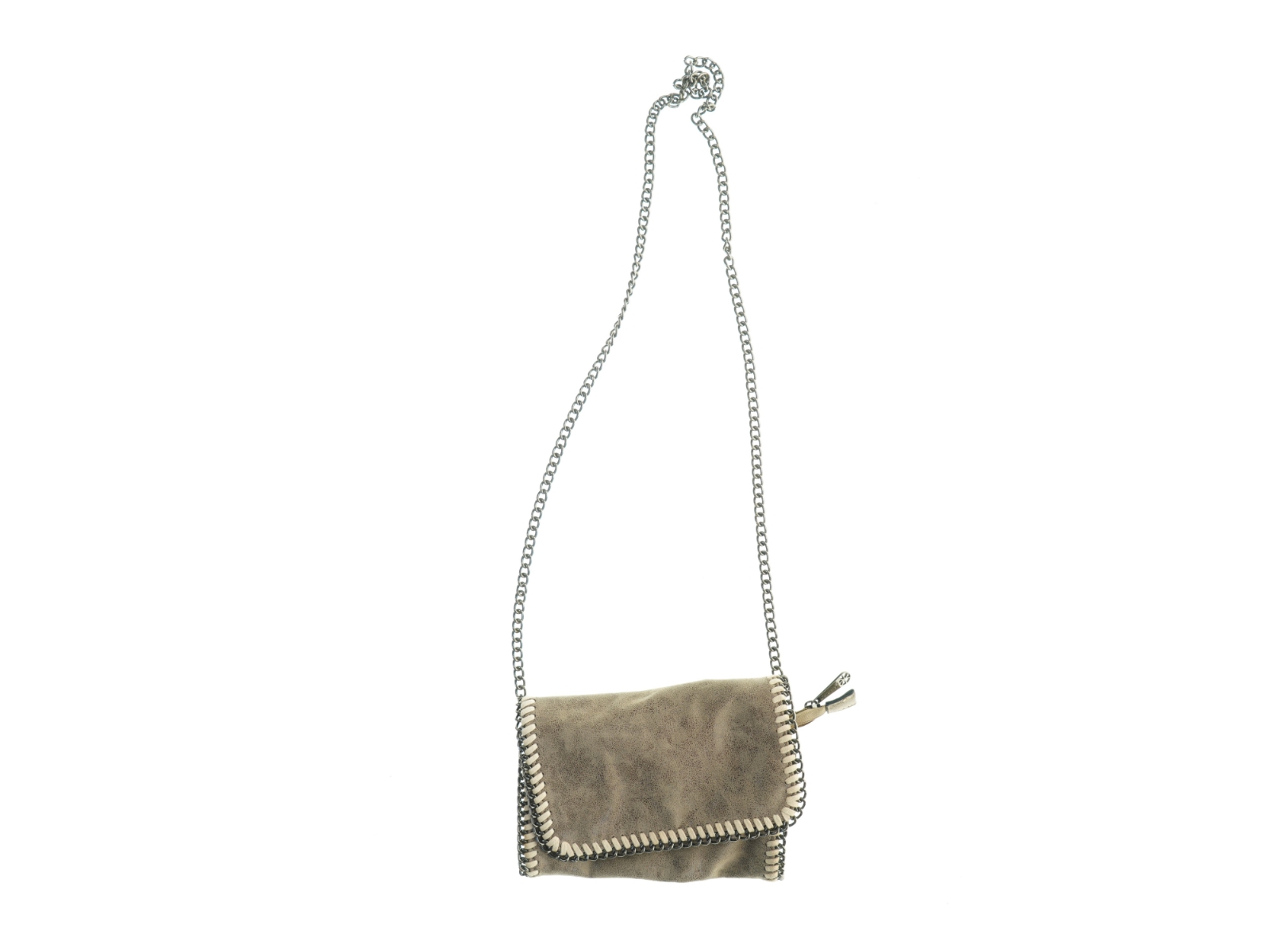 Lille skuldertaske i ruskind med kædestrop (str. 20 x 14 cm)