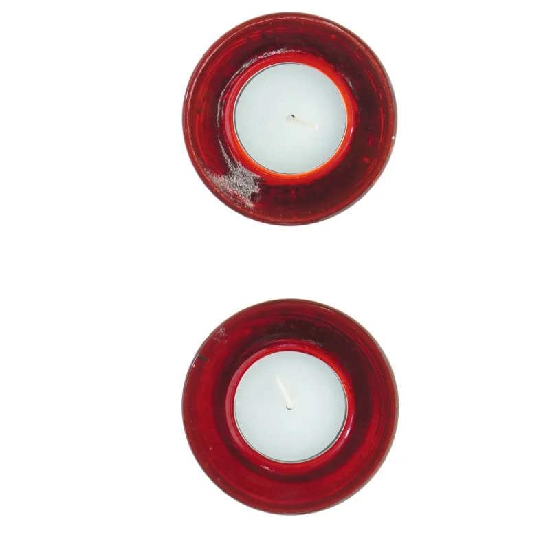 Røde glaslysestager (str. Diameter 7,5 cm h, 3 cm)