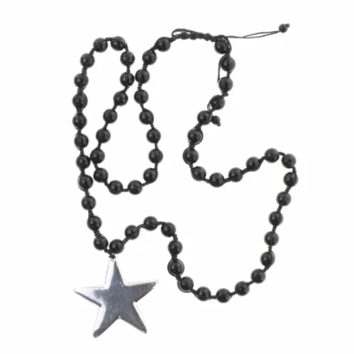 Sort perlekæde med stjerneanhænger (str. Kæde 76 cm vedhæng 5 komma 3 x 5 cm)