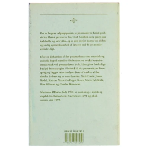 Postmoderne lyrik : konstituerende træk og læsestrategier af Marianne Ølholm (Bog)