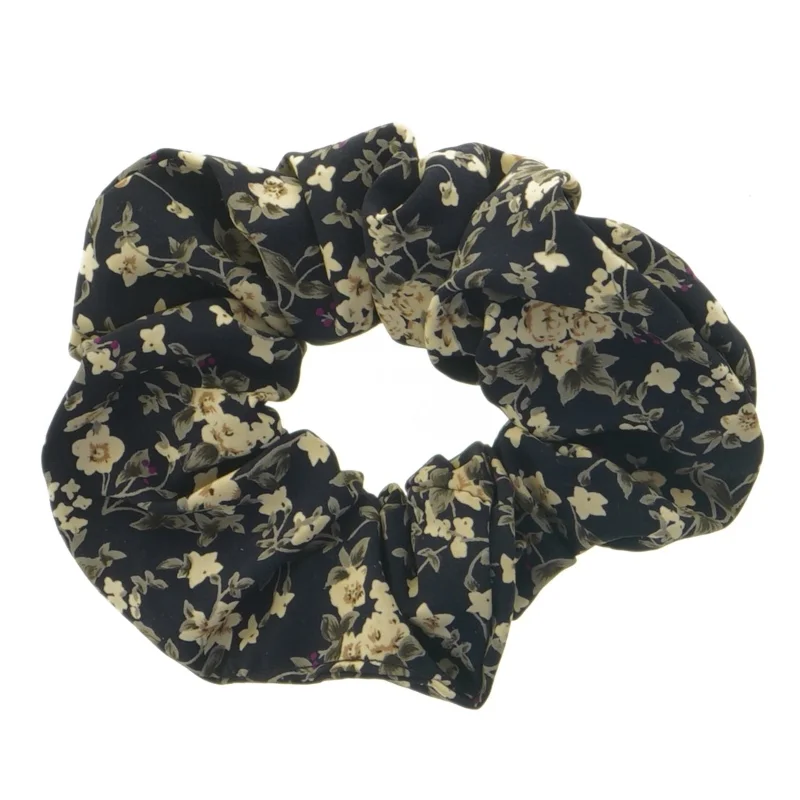 Hår elastik med blomstermønster, scrunchie (str. Ø 11 cm)