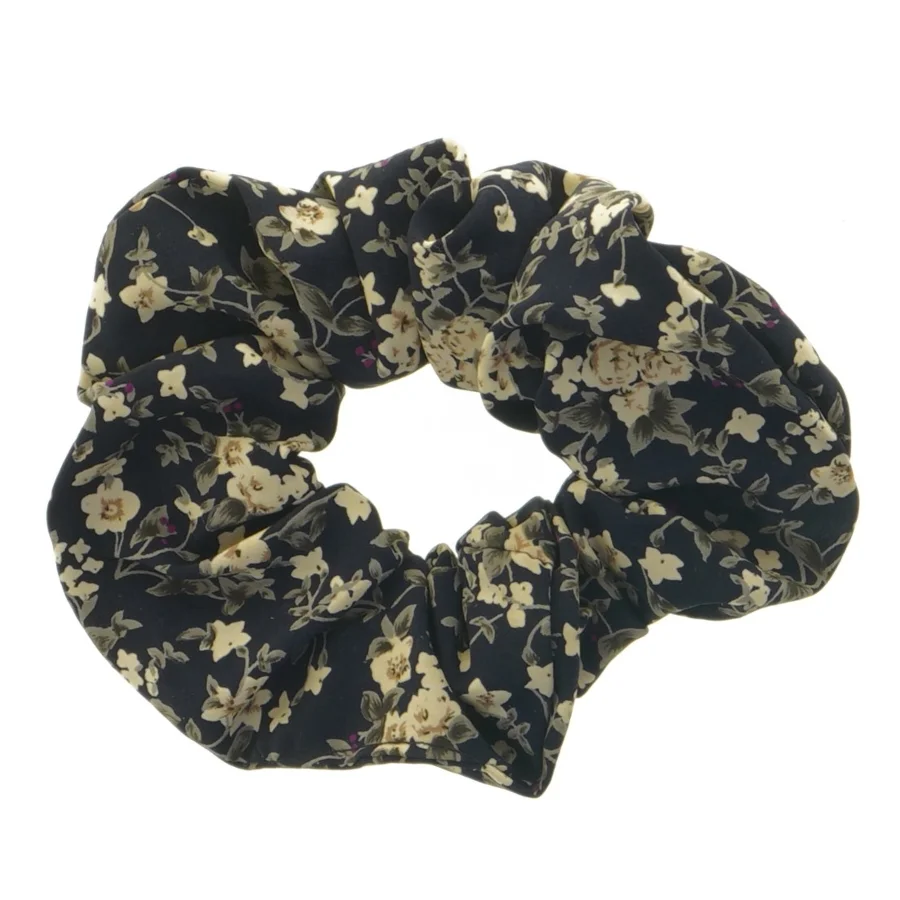 Hår elastik med blomstermønster, scrunchie (str. Ø 11 cm)