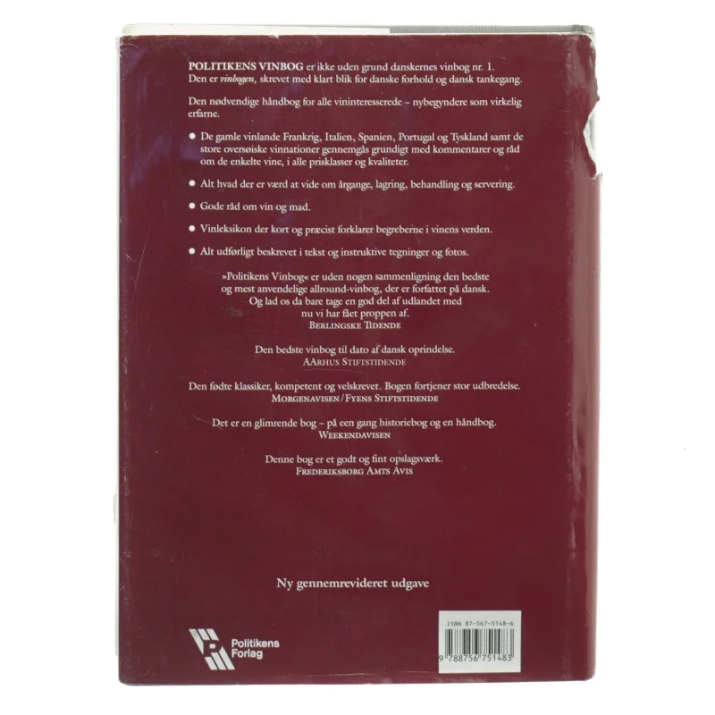 Politikens vinbog er Femming Hvelplund fra Politikens Forlag (str. 24 x 17 cm)