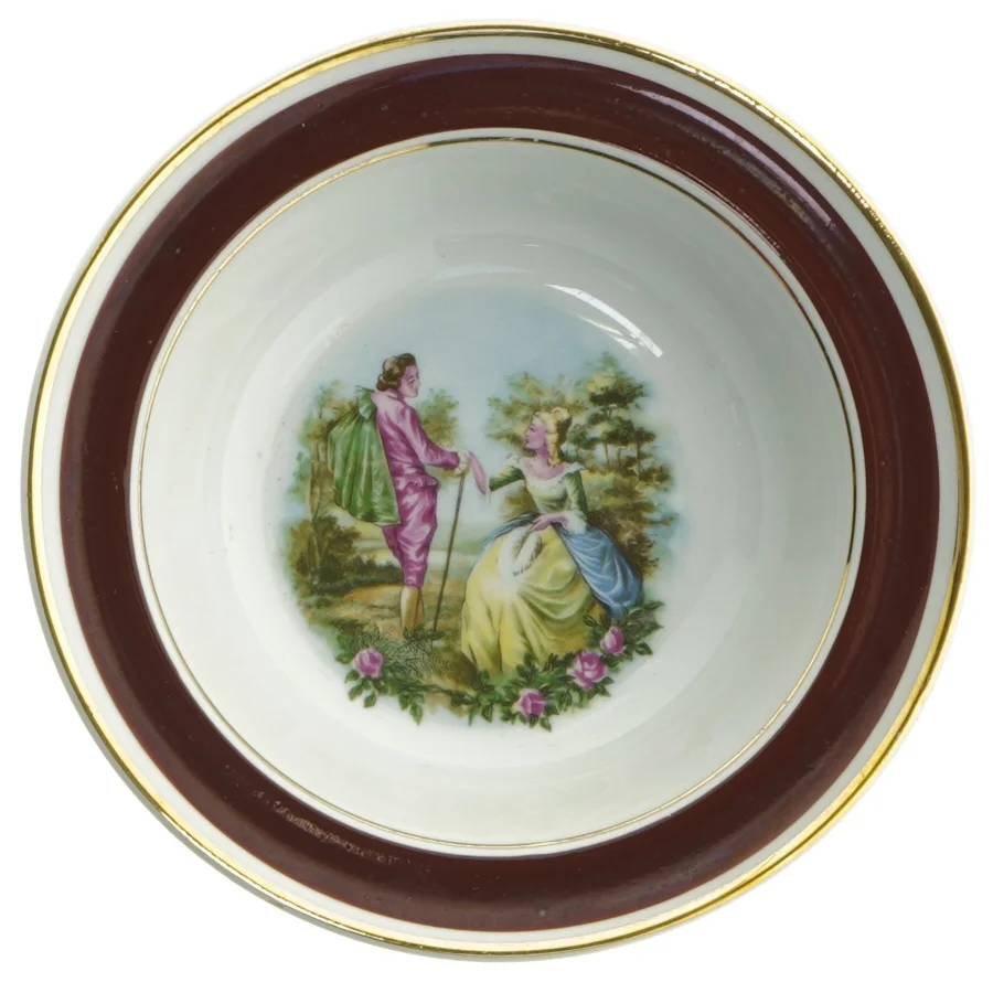 Seks dybe tallerkener med rokokomotiver fra Arabia (str. Ø. 17. cm. 6 styk)