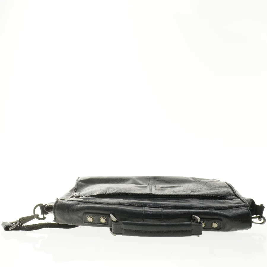 Sort lædertaske til mænd (str. 39 x 32 cm)