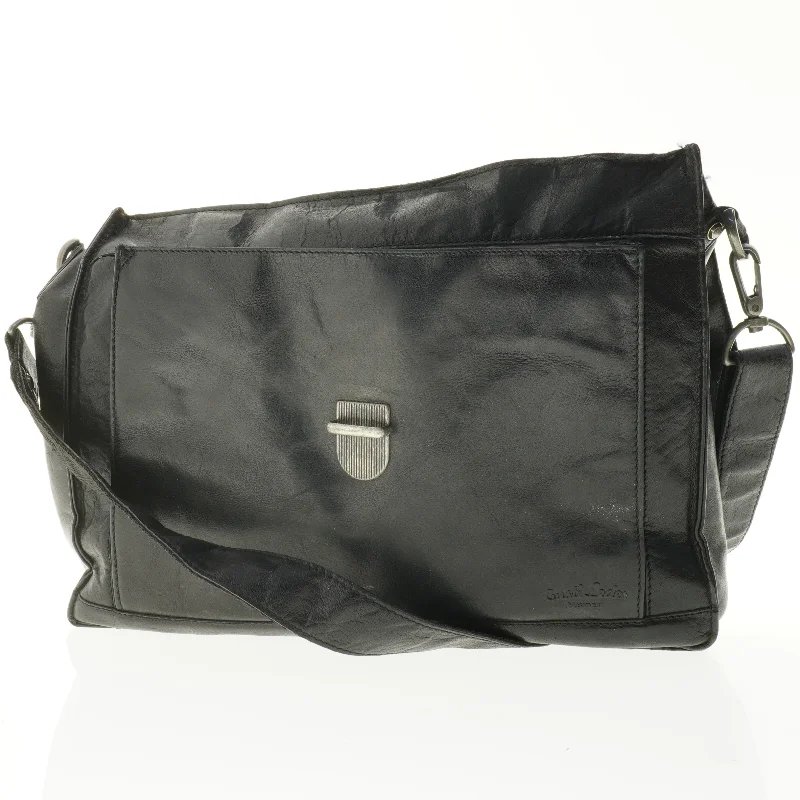 Sort lædertaske til mænd (str. 39 x 32 cm)