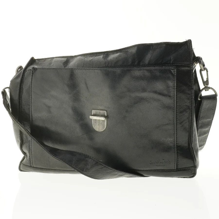 Sort lædertaske til mænd (str. 39 x 32 cm)