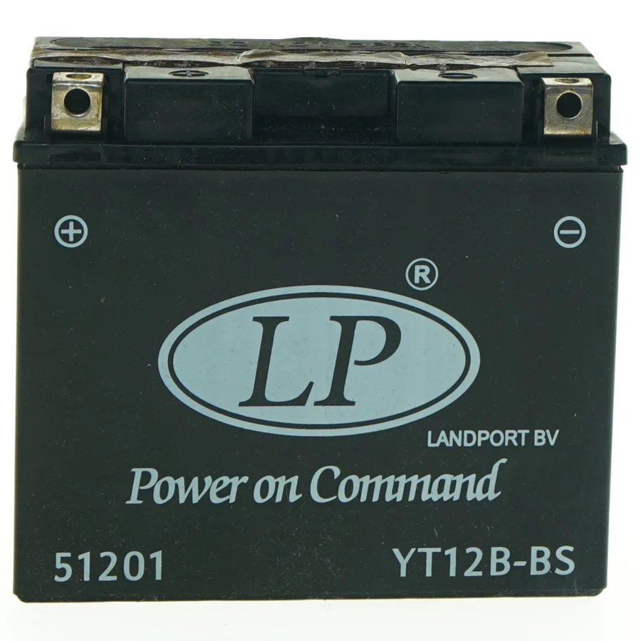 Motorcykelbatteri LP YT12B-BS fra Agm (str. 15 x, 13 x 6 og en halv cm)