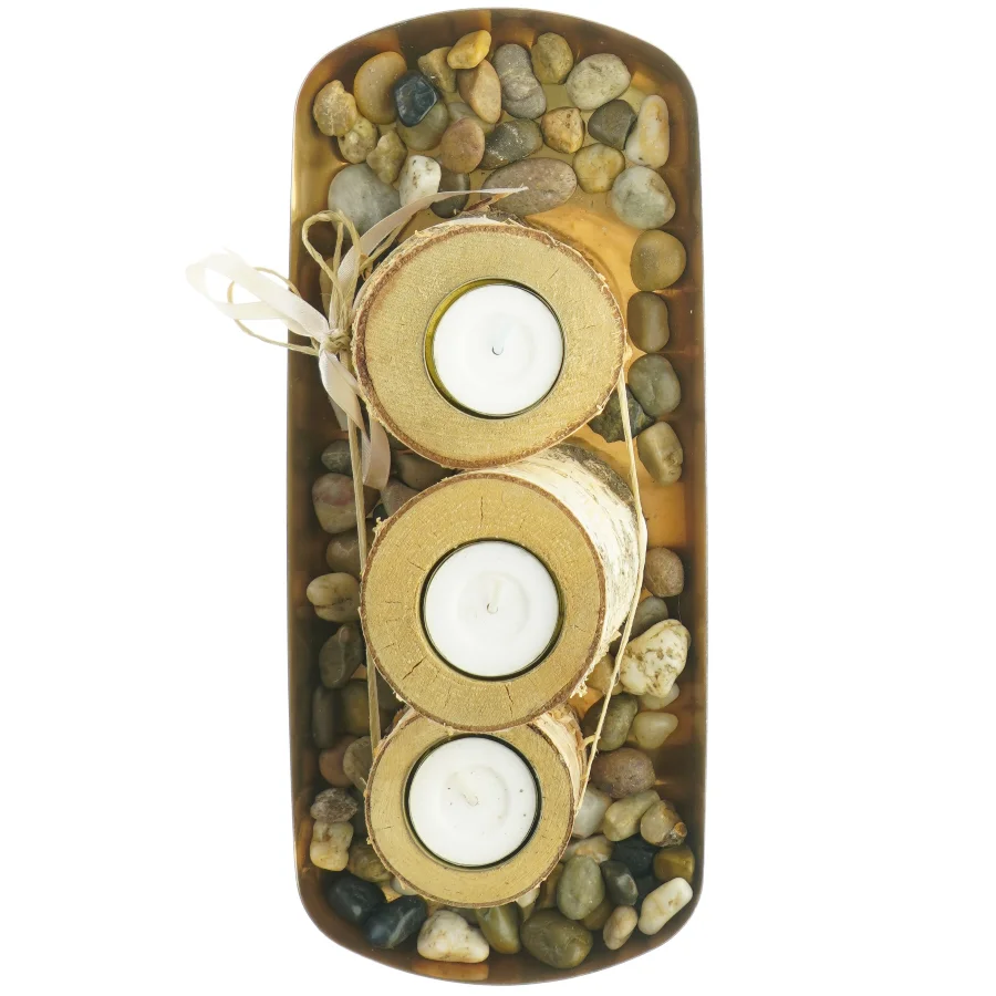 Birketræs lysestager med stenbakke (str. Længde, 30 cm)