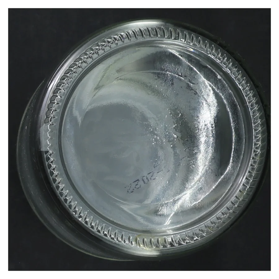 Gennemsigtig glasbeholder med låg (str. H. 17 cm. ø. 9,5 cm)