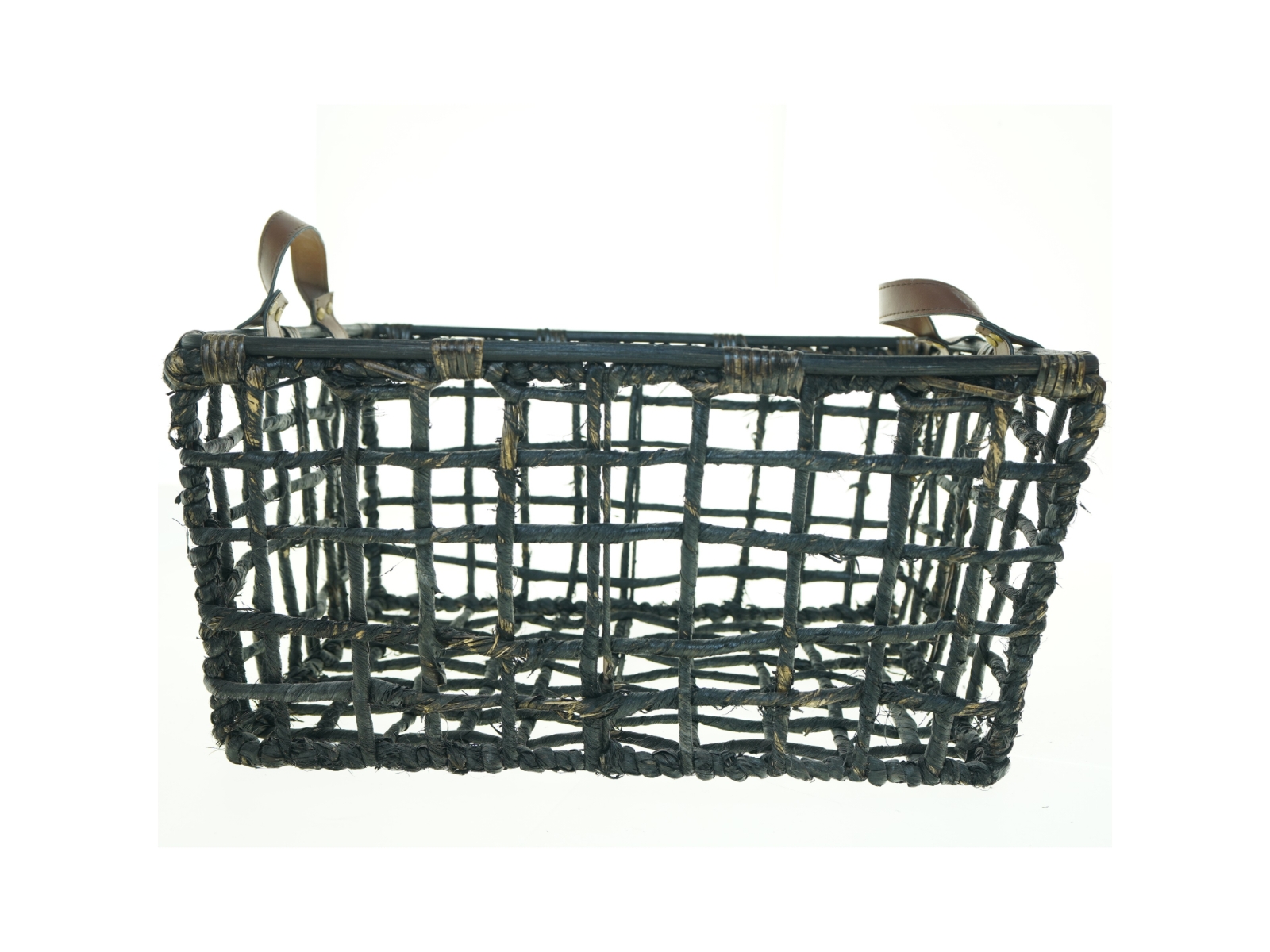 Fletkurv med læderstropper (str. 46 x 37 x, 23 cm)