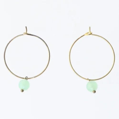 Guldringe med grøn perle (str. Ø 2,5 cm)