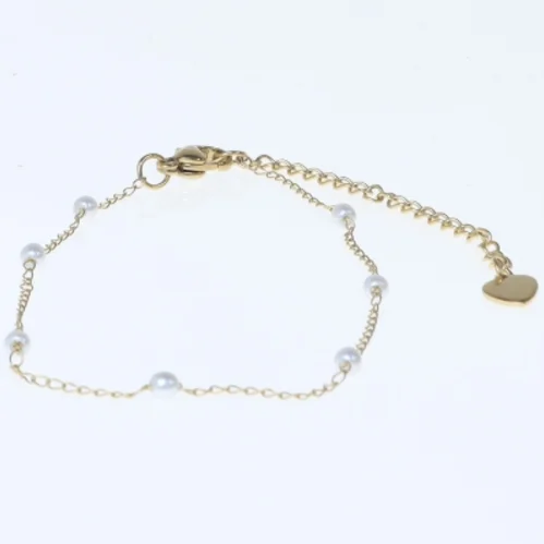 Guldkæde med perler (str. Ø 9 cm)