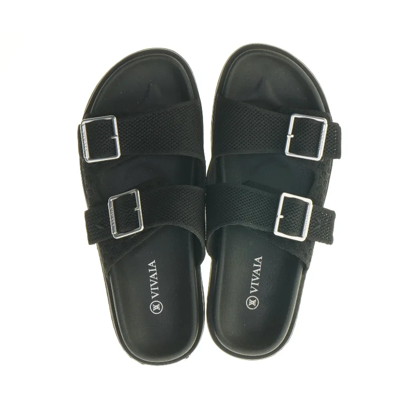 Sorte slippers med spænder fra Vivala (str. Længde, 28 cm)