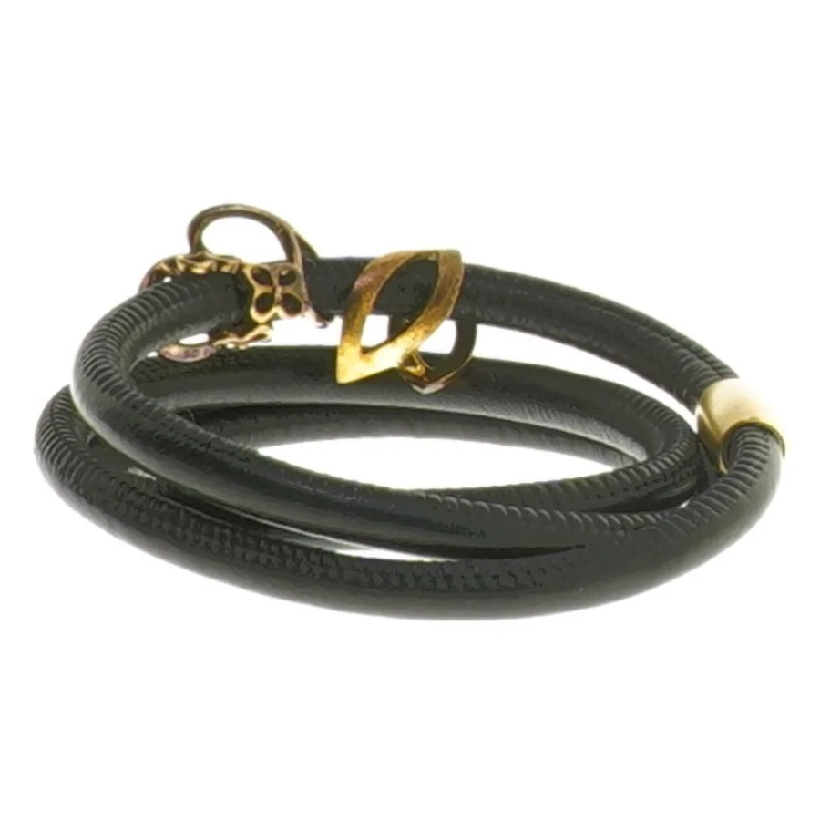 Sort læderarmbånd med guld detaljer fra Christina Watches (str. Ø 5,5 cm)