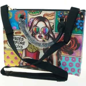 Farverig håndtaske med print (str. 35x13x27 cm)