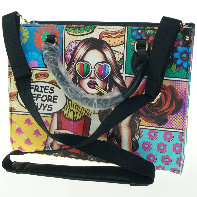 Farverig håndtaske med print (str. 35x13x27 cm)