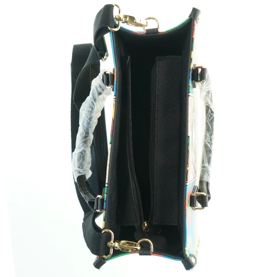 Farverig håndtaske med print (str. 35x13x27 cm)