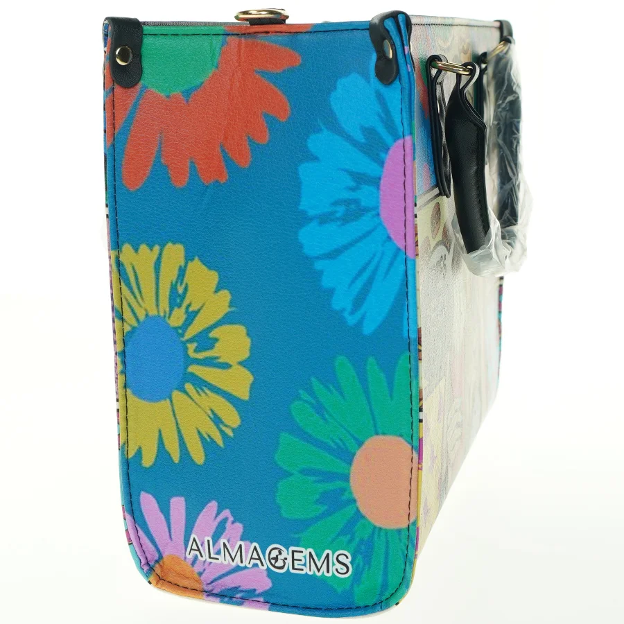 Farverig håndtaske med print (str. 35x13x27 cm)