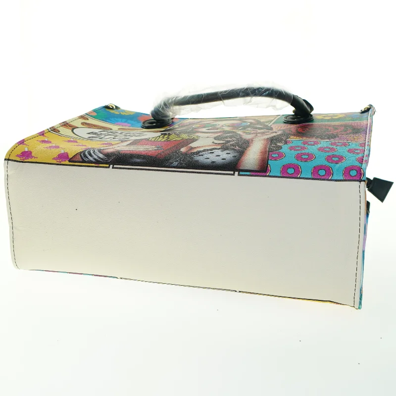 Farverig håndtaske med print (str. 35x13x27 cm)