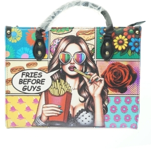 Farverig håndtaske med print (str. 35x13x27 cm)