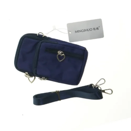 Blå taske med hjerte lynlåse og rem fra Mingshuo (str. 18x11 cm)
