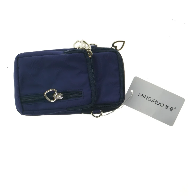 Blå taske med hjerte lynlåse og rem fra Mingshuo (str. 18x11 cm)