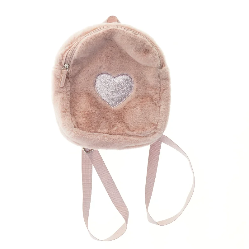 Lyserød rygsæk med glimmerhjerte (str. 29x26 cm)