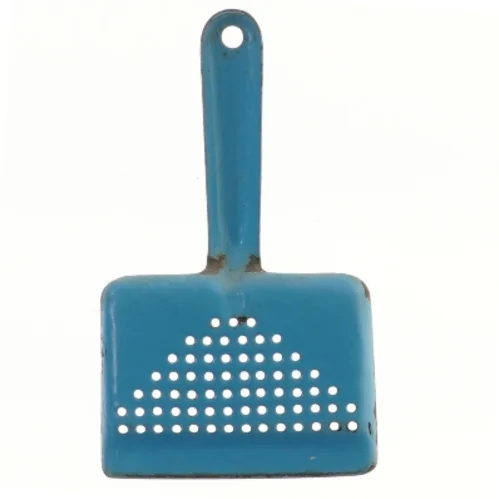 Blå metalskovl med huller, emalje(str. 11,5x19,5 cm) (str. 11,5x19,5 cm)