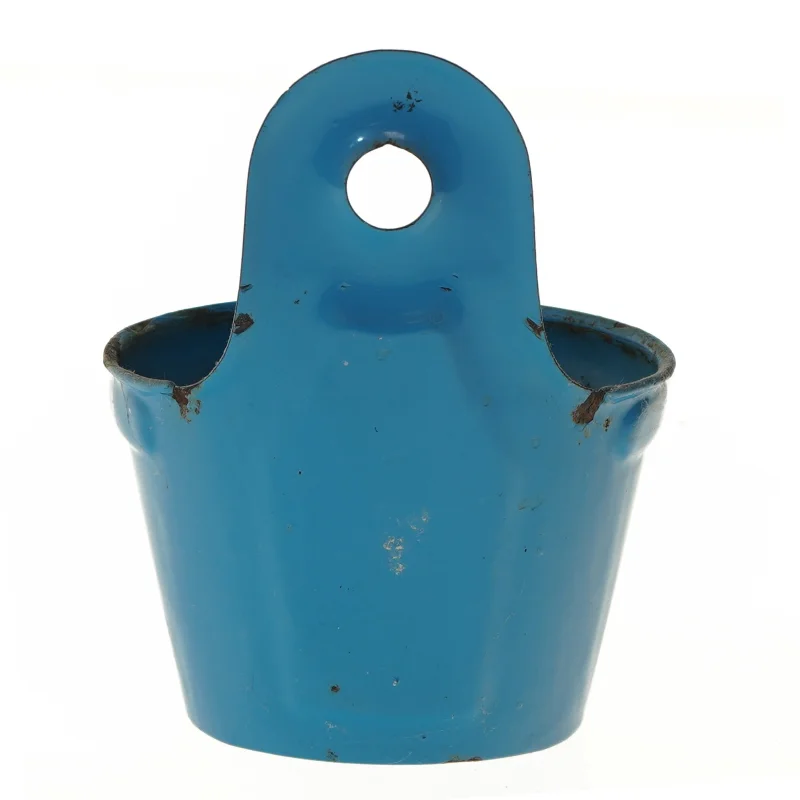 Blå metalbeholder i emalje (str. 20x16 cm)