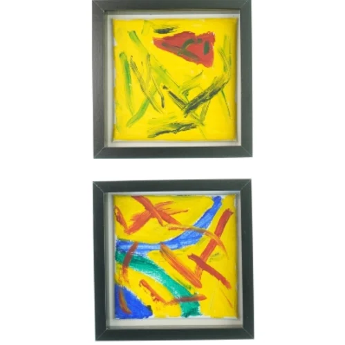 Abstrakte malerier i sorte rammer fra IKEA (str. 25x25 cm)