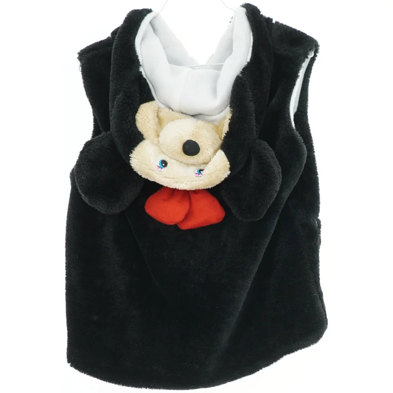 Sort plysvest med bamsehætte (str. M)